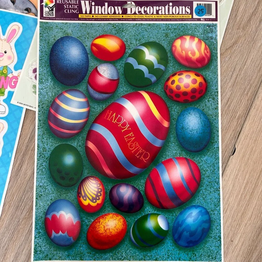 Vintage Easter Window Clings Lot of 7 Sheets Spring Vinyl Sticker